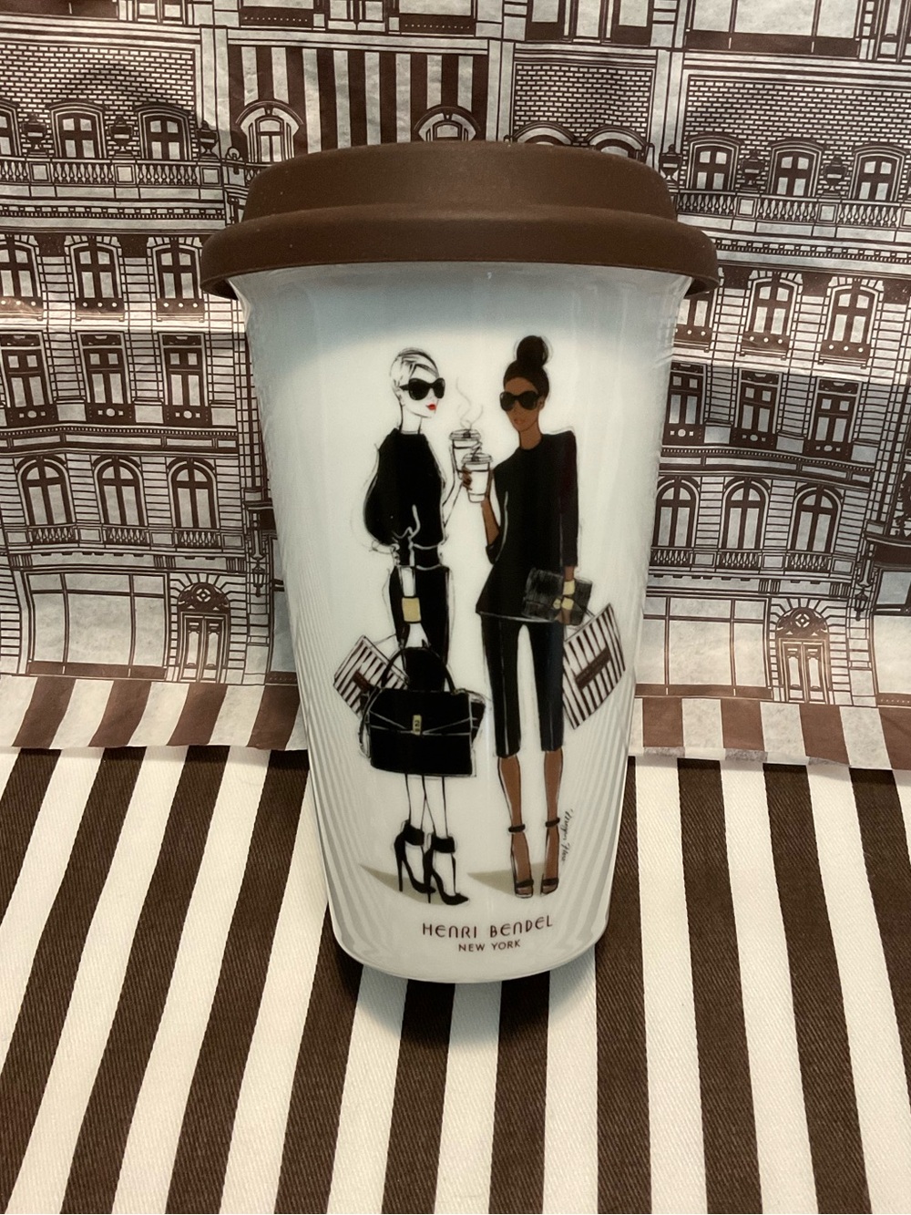 Henri Bendel Ceramic Tumbler with Lid - Megan Hess Uptown Girls